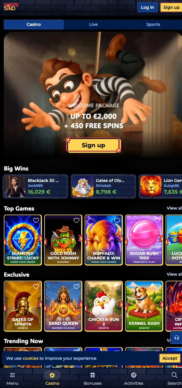Casino Gangstasino på Mobil og App